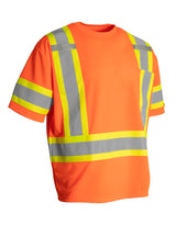 Hi Vis Crew Neck Short Sleeve Safety Tee Shirt with Chest Pocket and Arm Bands by Forcefield