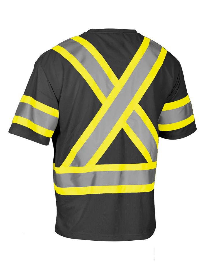 Hi Vis Crew Neck Short Sleeve Safety Tee Shirt with Chest Pocket and Arm Bands by Forcefield