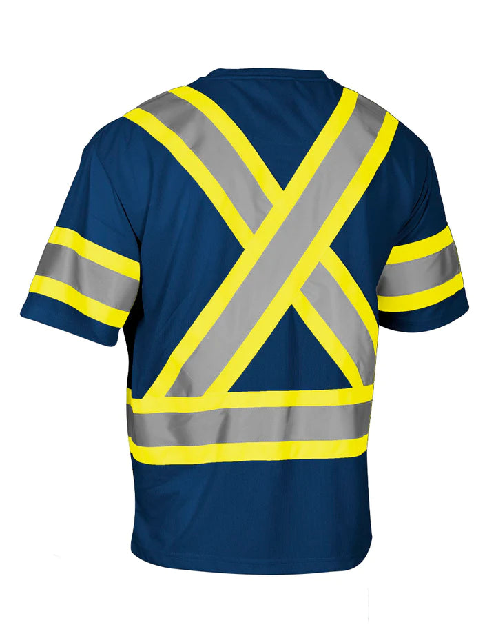 Hi Vis Crew Neck Short Sleeve Safety Tee Shirt with Chest Pocket and Arm Bands by Forcefield