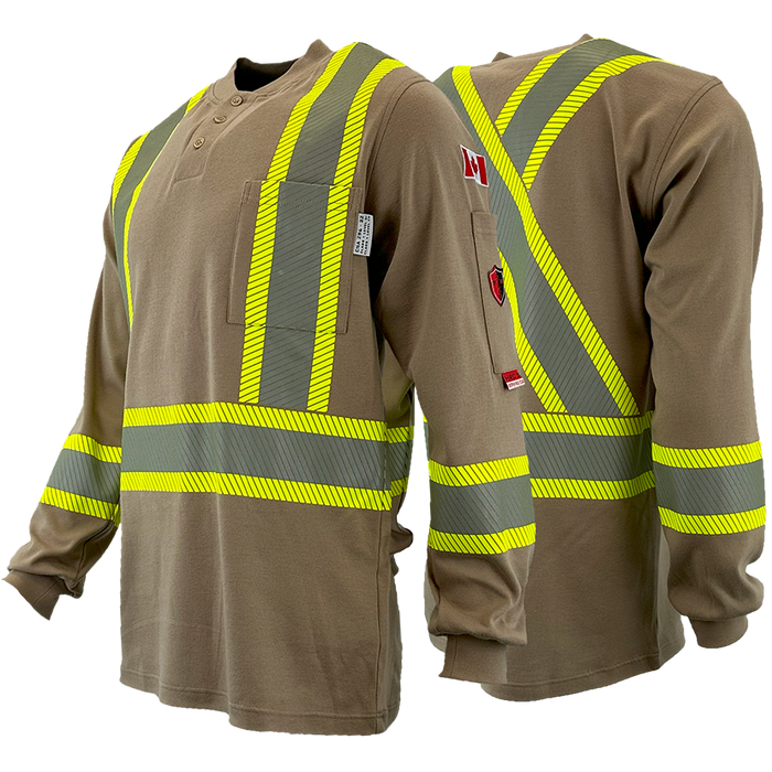 FR / Arc Flash Long Sleeve Henley Shirts w/Segmented Striping by Atlas Workwear - Style 4034