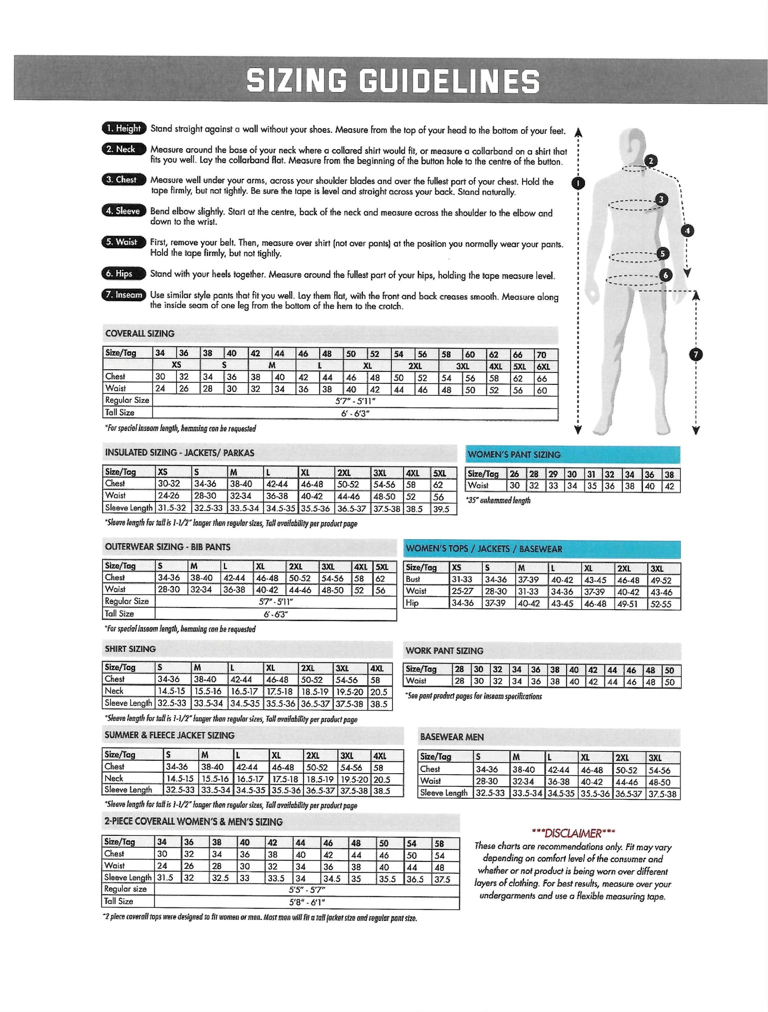 SIZING CHARTS — Canadian Workwear Inc.