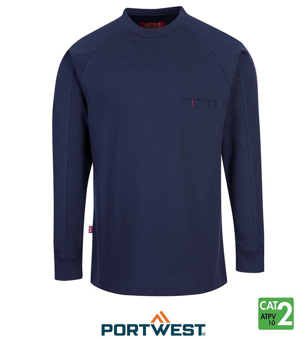 Navy Bizflame™ 7oz FR Antistatic Crew Neck Long Sleeve T-Shirt by Portwest - Style FR33NA