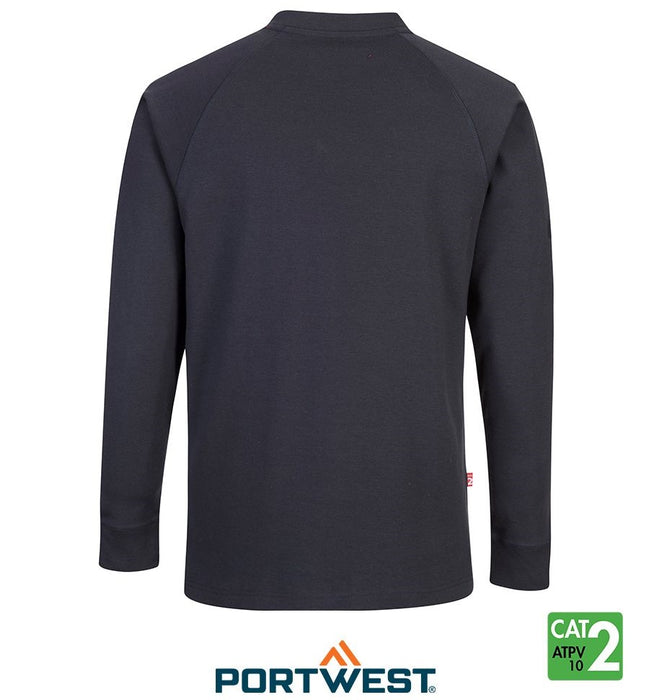 Navy Bizflame™ 7oz FR Antistatic Henley Shirt by Portwest - Style FR32NA