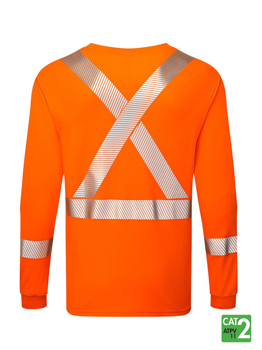 Hi Vis Orange Front Line Fabric 6.9 oz. Long Sleeve Henley w/Segmented Striping by IFR Workwear– Style 662