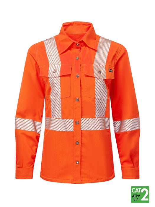 Women’s Westex UltraSoft® 7 oz Deluxe Segmented Striped Work Shirt - Style USO471 - Orange