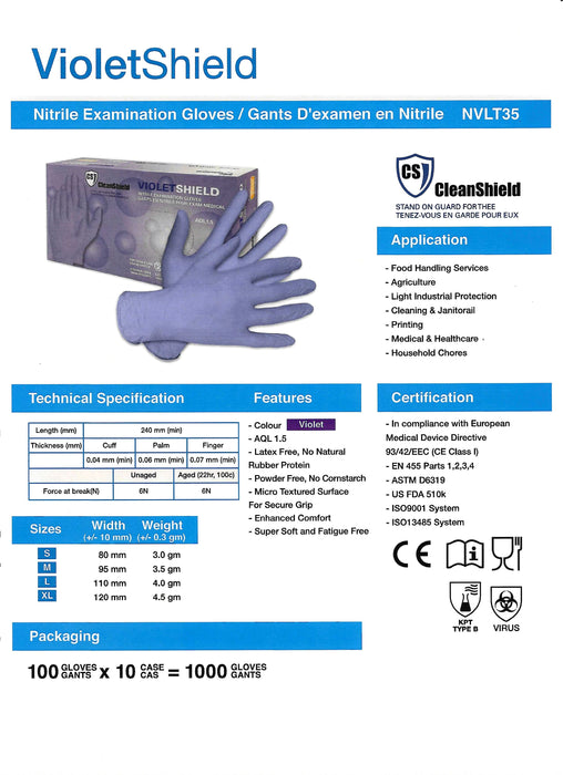 Violet Shield Nitrile Examination Gloves - Style NVLT35 - 3.5 Mil